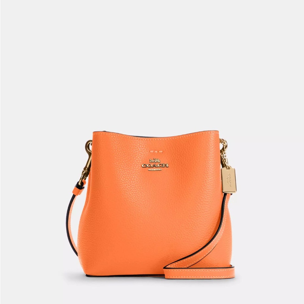 Coach Mini Town Bucket Bag Orange Crossbody Bag with Luxe Gold Hardware
